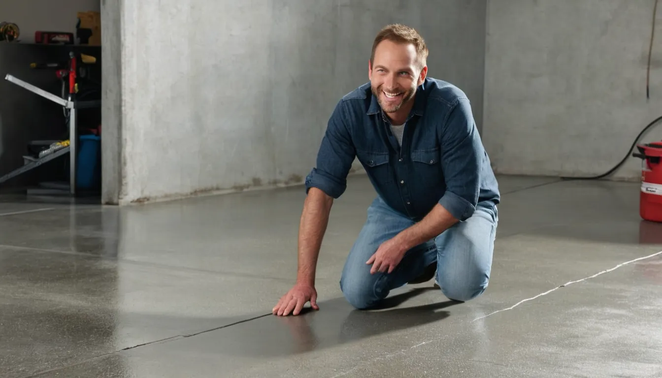 A provider checking a concrete garage slab for cracks